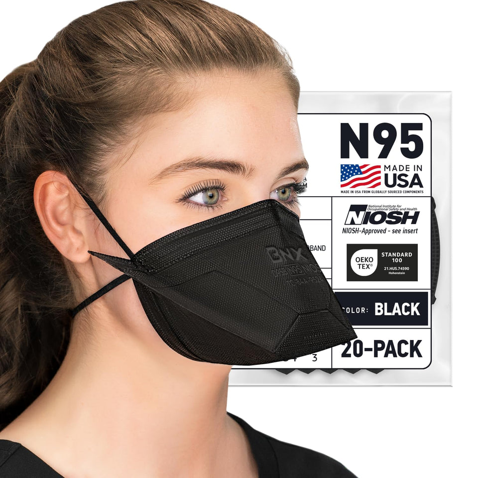 BNX N95 duckbill mask in packaging showing American-made quality.