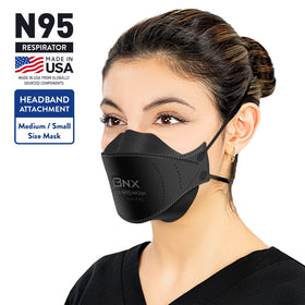 BNX N95 mask cup-style fit on wearer's face for comfortable protection.