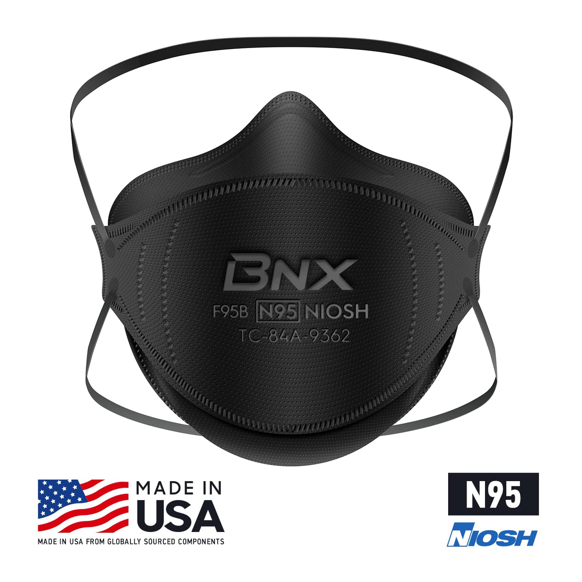 BNX N95 mask latex-free straps for sensitive skin.