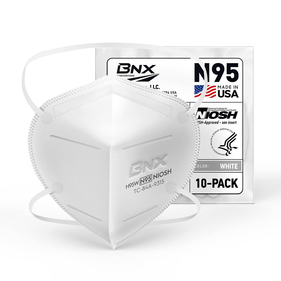 BNX N95 mask pack close-up showing 5-layer filtration for protection