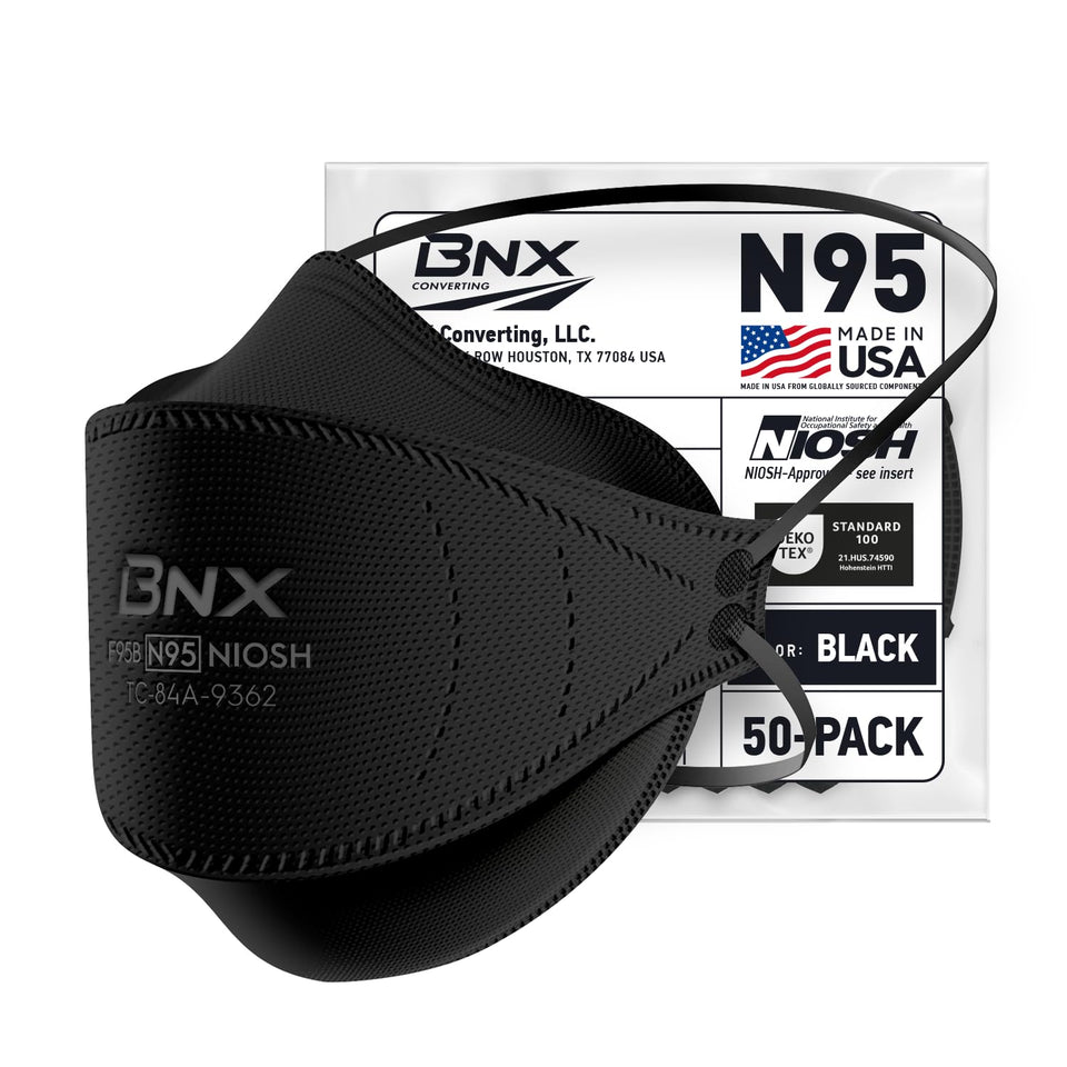 BNX N95 mask tri-fold design for secure fit and breathability.