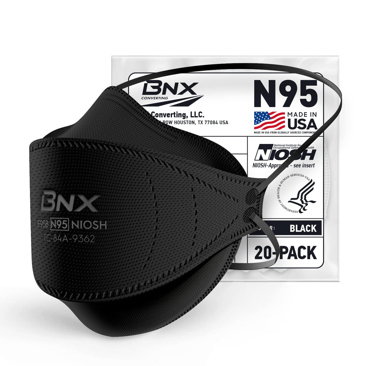 BNX N95 mask tri-fold design for secure fit and easy wear.