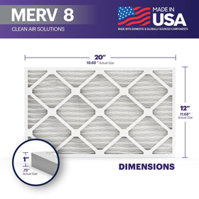 BNX TruFilter 12x20x1 side view shows durable frame and media for filtration