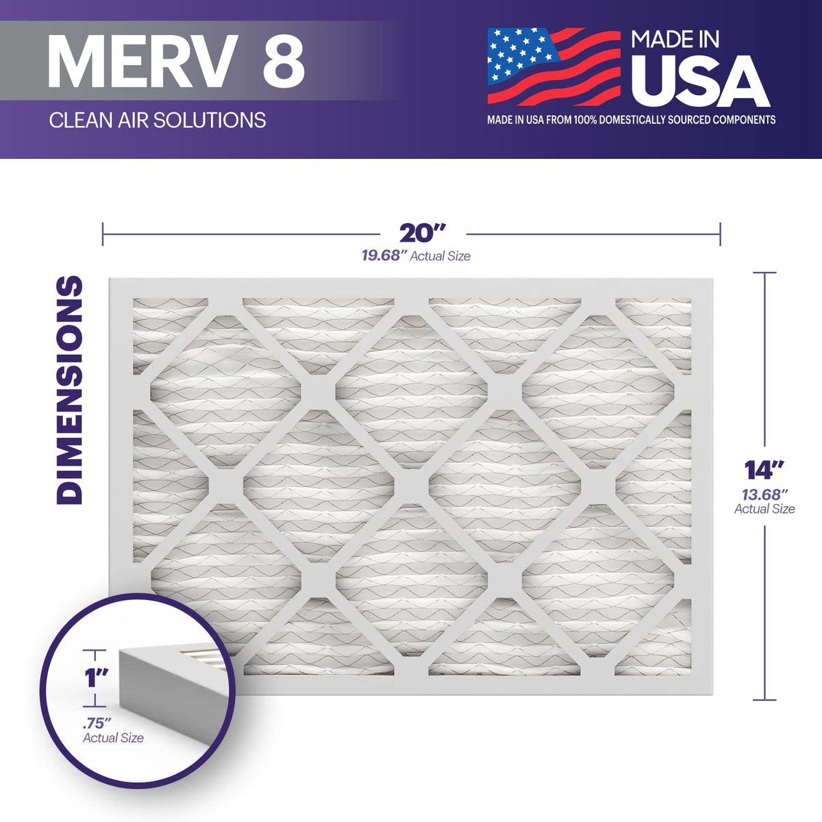 BNX TruFilter 14x20x1 side view highlights low air resistance design.