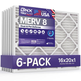 BNX TruFilter 16x20x1 filter front view shows compact HVAC replacement