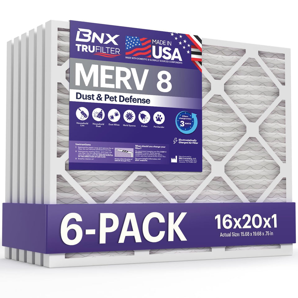 BNX TruFilter 16x20x1 filter front view shows compact HVAC replacement