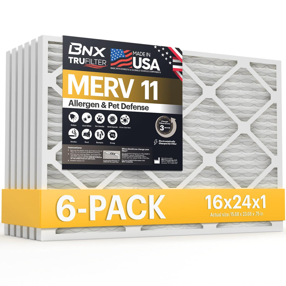 BNX TruFilter 16x24x1 six-pack packaging for easy replacement