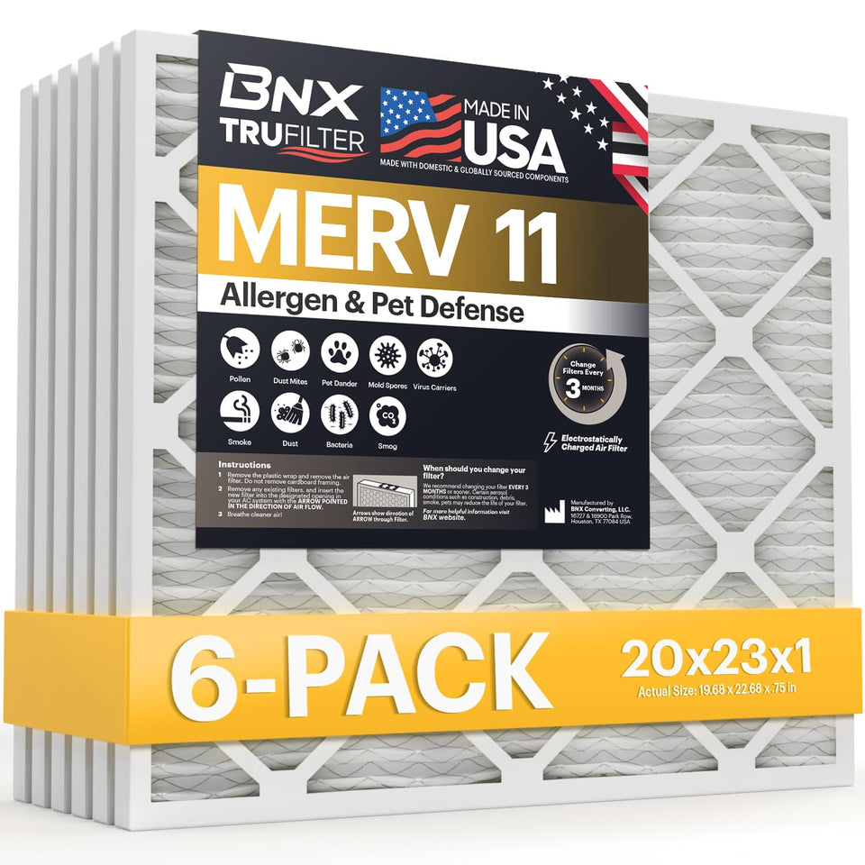 BNX TruFilter 20x23x1 front view highlighting compact fit for cleaner air