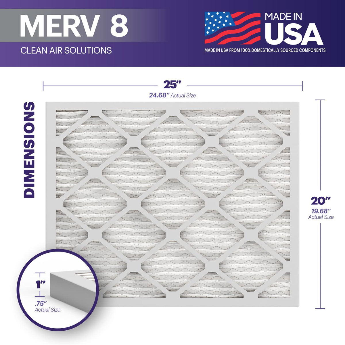 BNX TruFilter 20x25x1 MERV 8 filter for pet dander and allergies