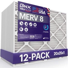 BNX TruFilter 20x25x1 pack front view for easy replacement