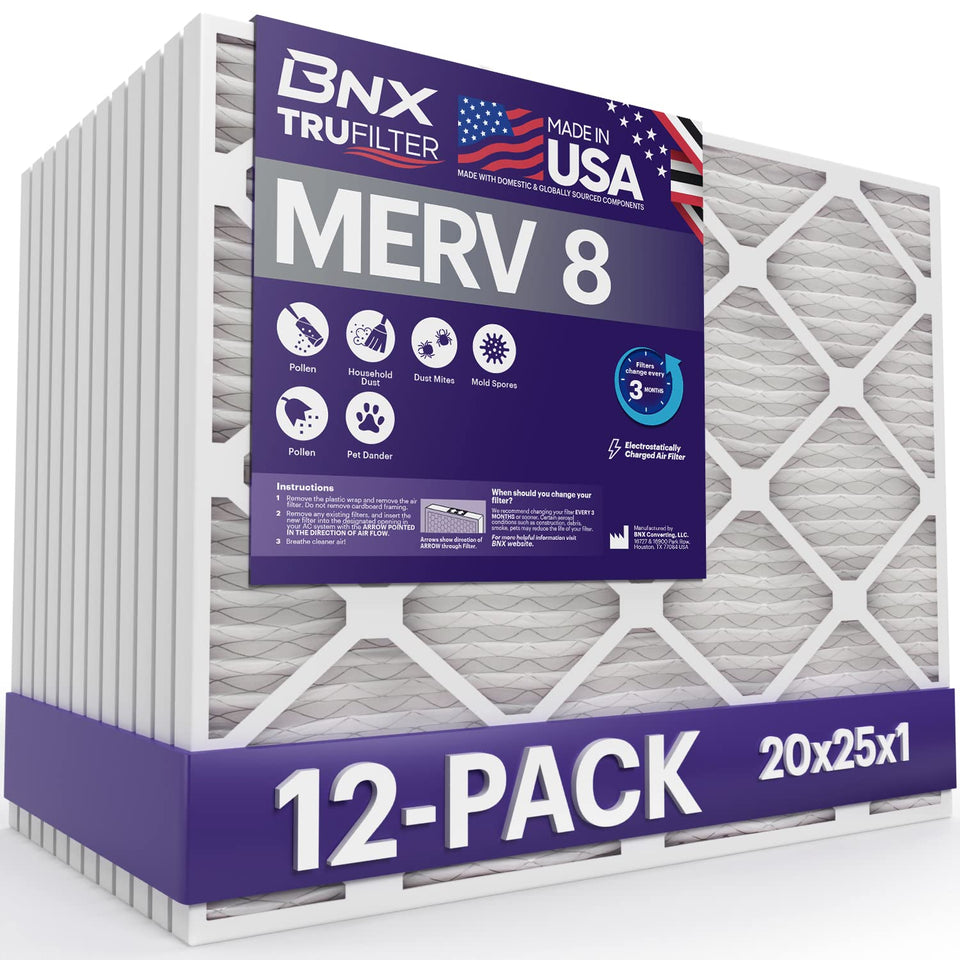 BNX TruFilter 20x25x1 pack front view for easy replacement