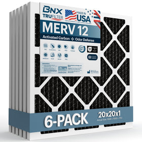 BNX TruFilter six-pack packaging shown for easy replacement in HVAC systems.