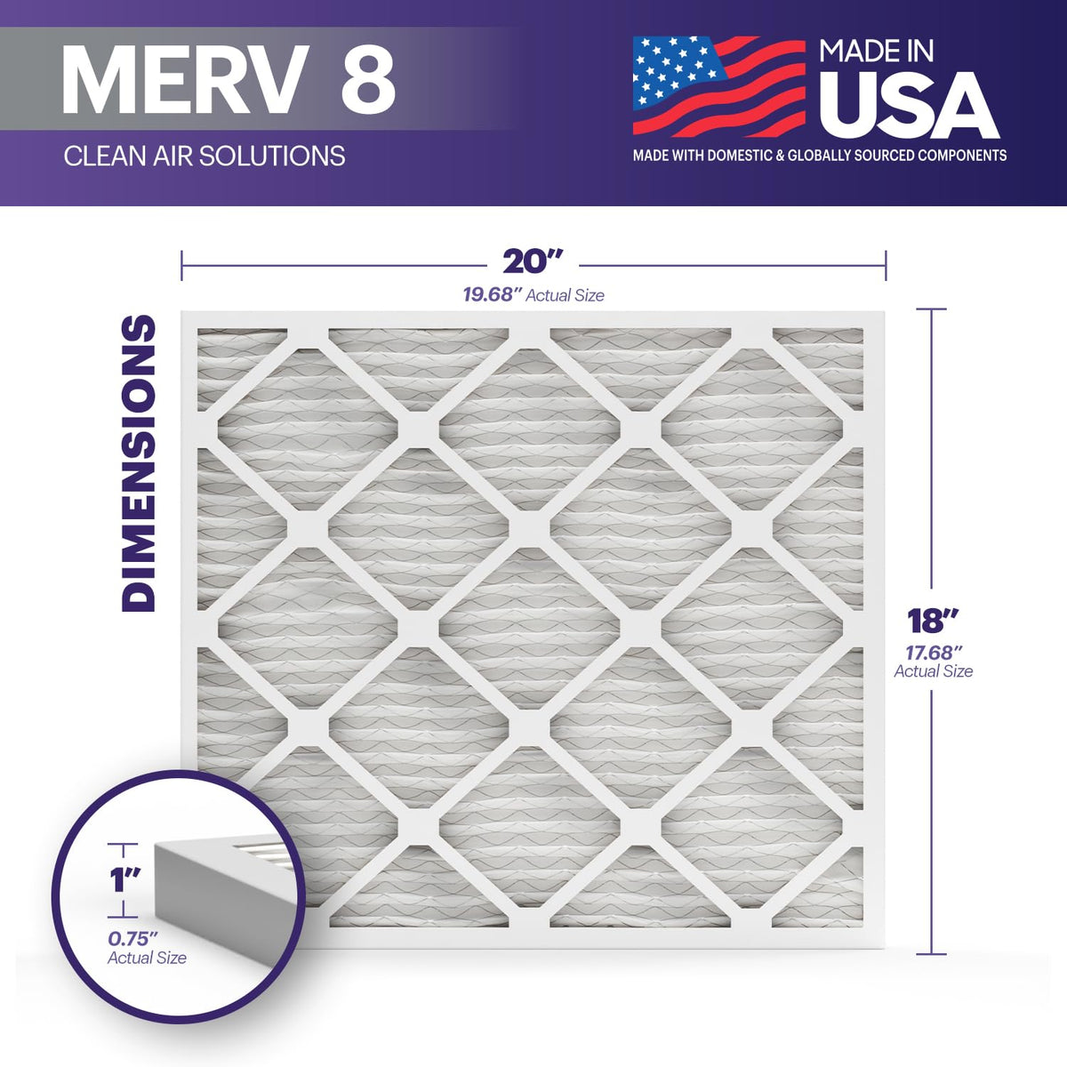 BNX TruFilter 18x20x1 frame showcasing recyclable packaging and sustainable manufacturing