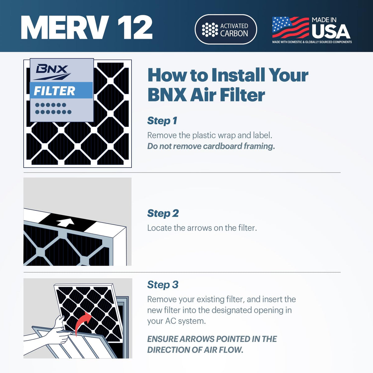 BNX TruFilter packaging with care instructions for correct replacement.