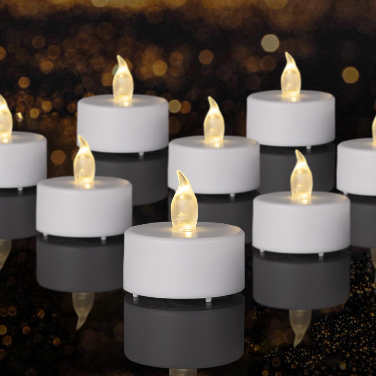 Boakboary flameless tea lights provide safe decorative lighting for celebrations.
