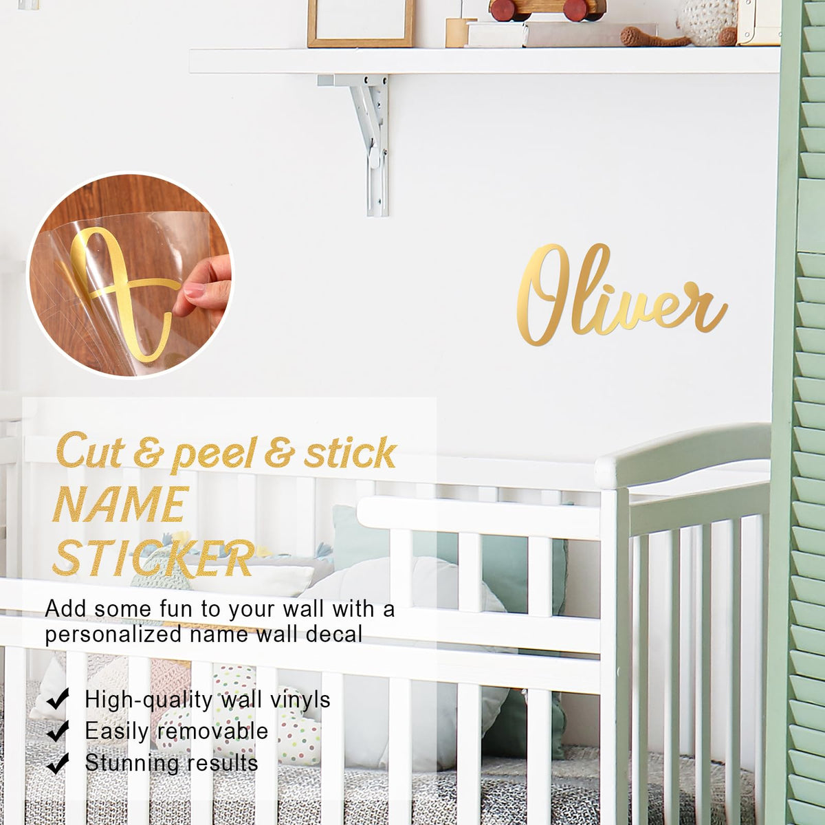 Boao Gold Name Wall Decal letters set enables custom word arrangements in gold vinyl.