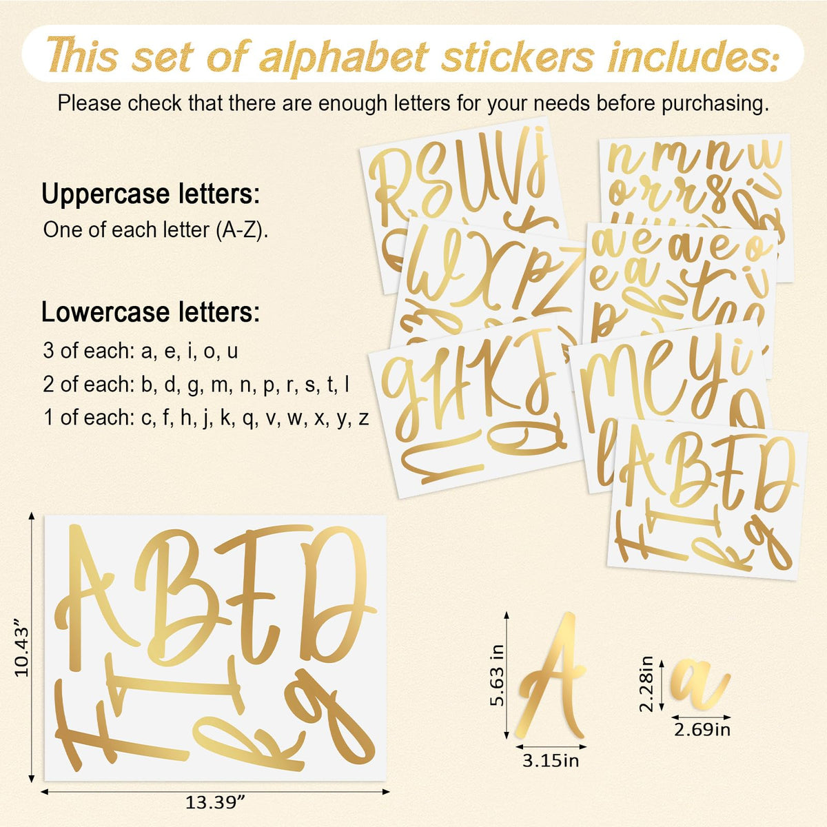 Boao Gold Name Wall Decal lowercase a adds stylish alphabet options for names.
