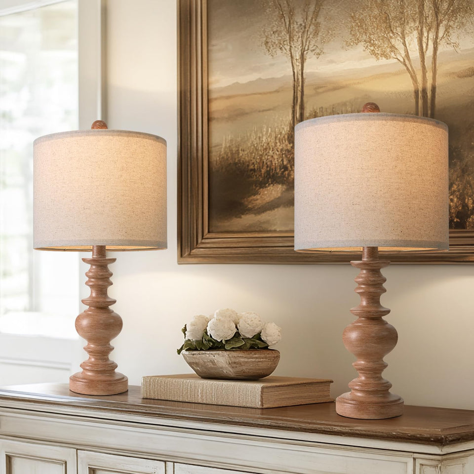 BOBOMOMO 20-inch rustic bedside lamp pair with linen shades for cozy bedroom lighting