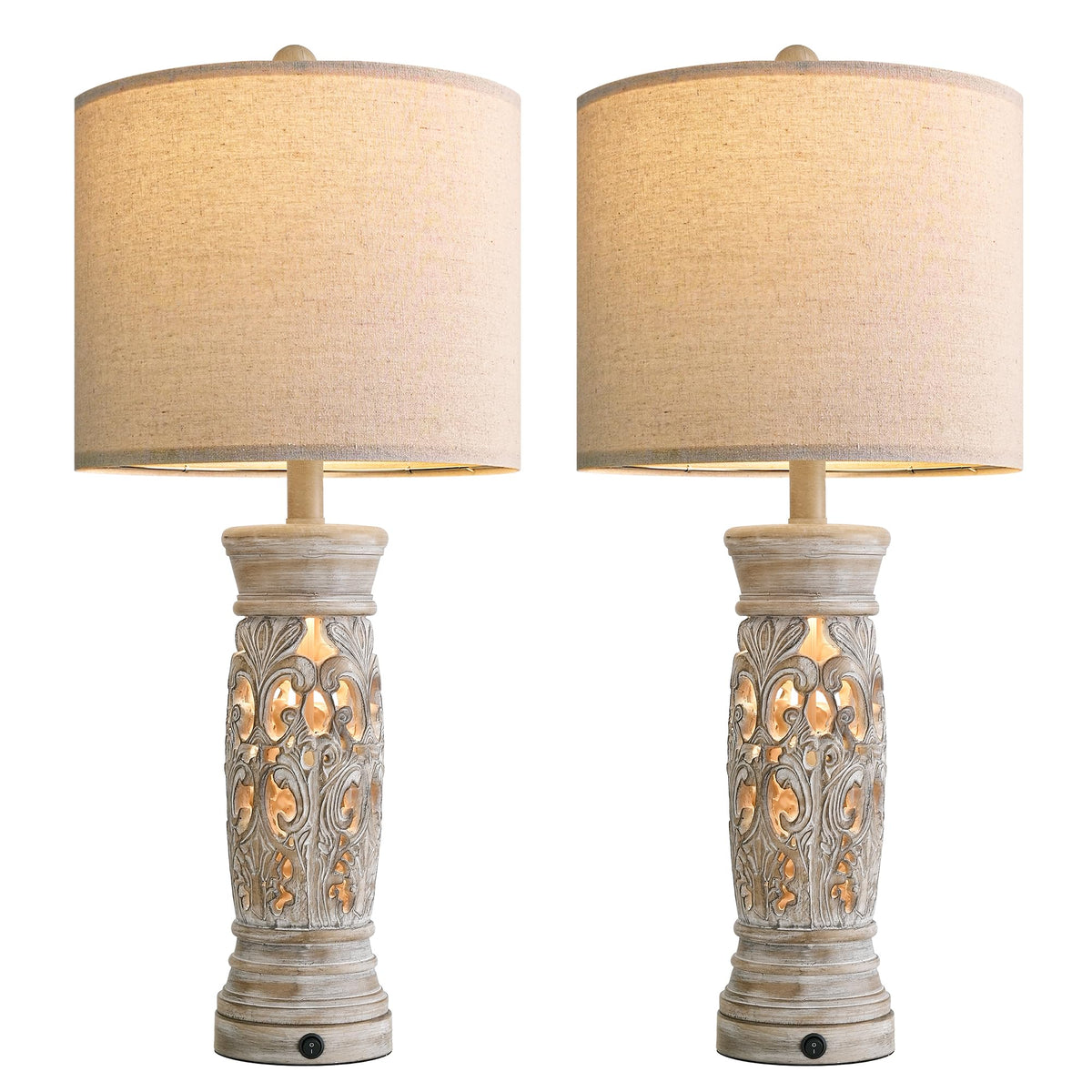 BOBOMOMO 27-25 inch rustic table lamp bedroom setup with warm lighting
