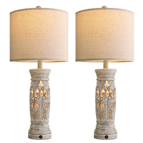 BOBOMOMO 27-25 inch rustic table lamp bedroom setup with warm lighting