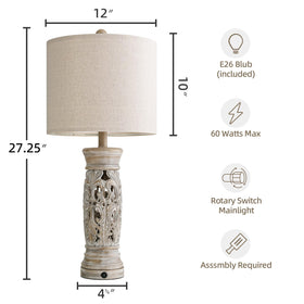 BOBOMOMO 27-25 inch rustic table lamp distressed wood finish for daily use