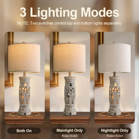 BOBOMOMO 27-25 inch rustic table lamp night light on for midnight glow