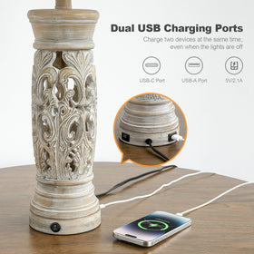 BOBOMOMO 27-25 inch rustic table lamp USB ports for charging devices
