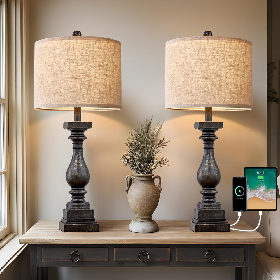 BOBOMOMO 27in farmhouse table lamp base for rustic bedroom decor.