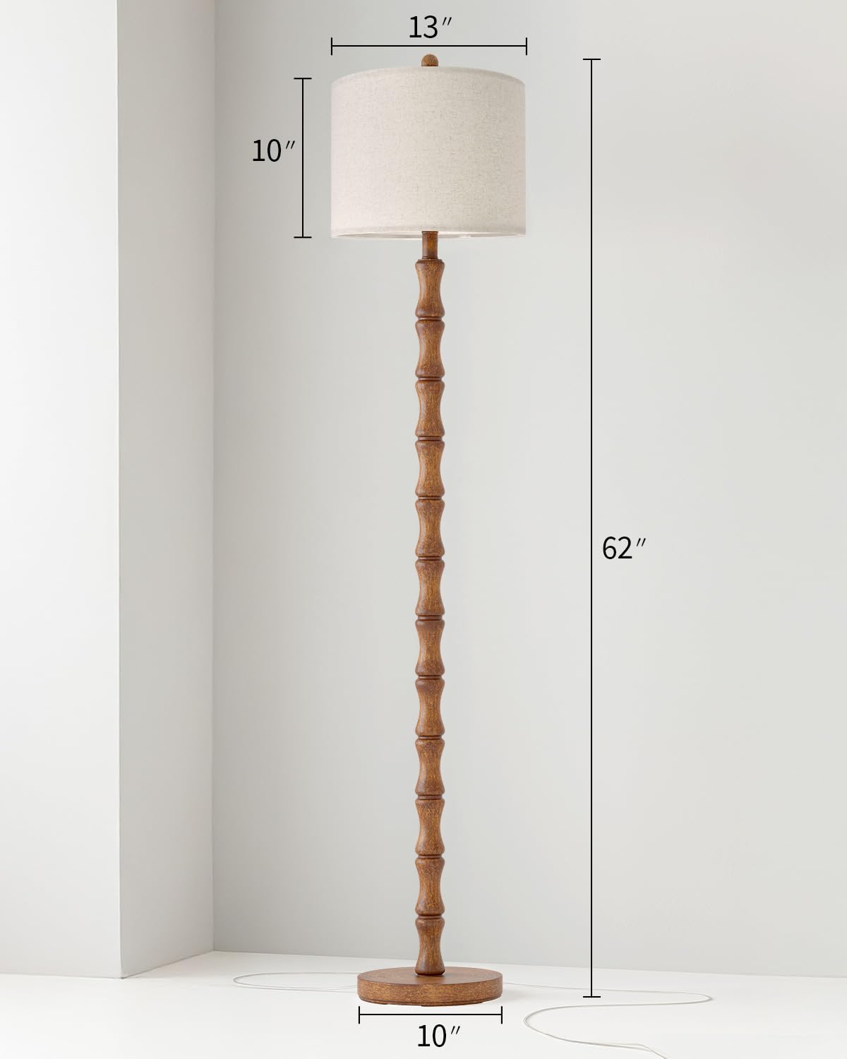 BOBOMOMO 62in rustic floor lamp base detail shows a weighted, stable foundation.