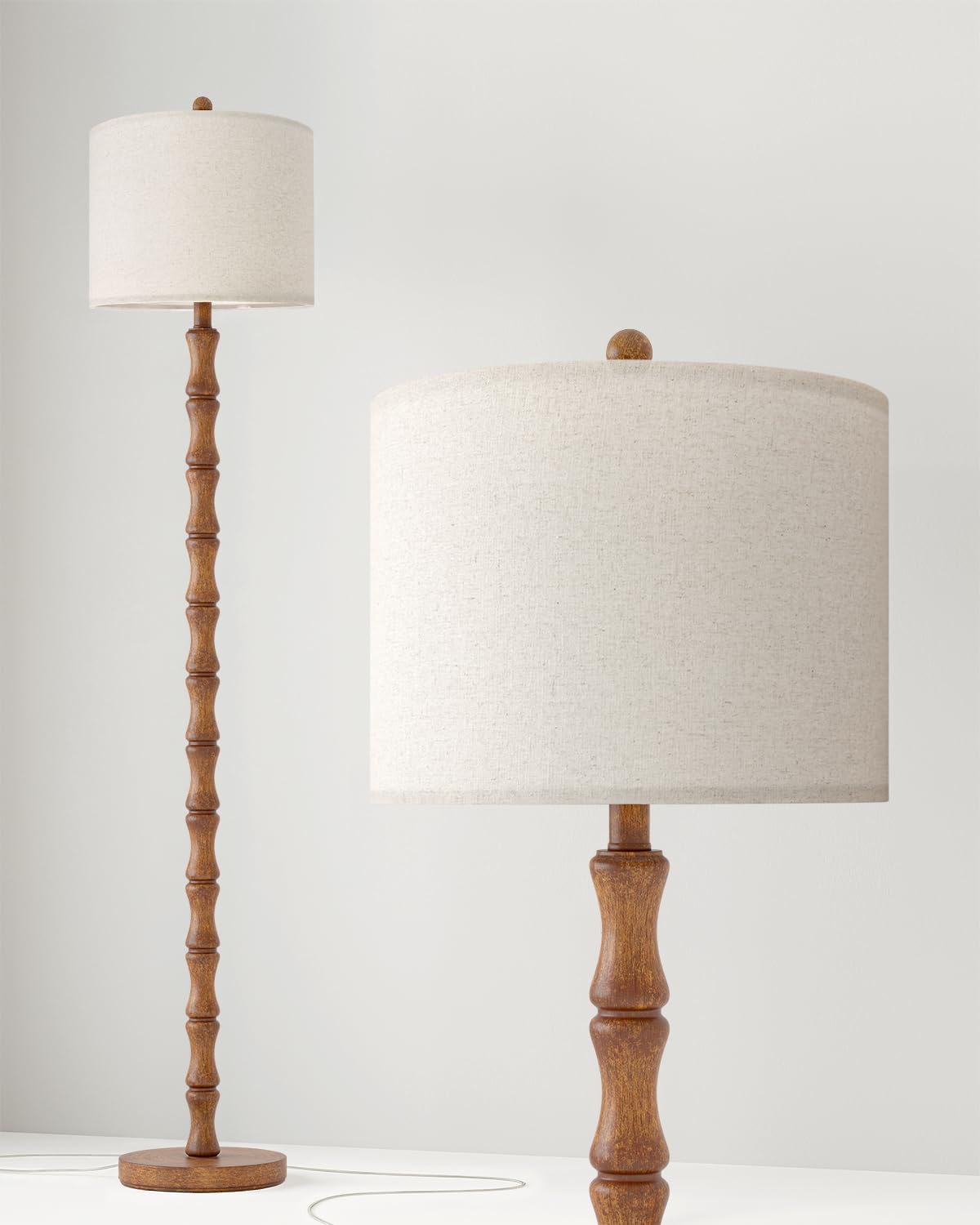BOBOMOMO 62in rustic floor lamp side view reveals knobby resin details and retro flair.