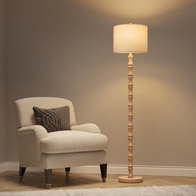 Bobomomo 62-inch farmhouse floor lamp with wood-tone base enhances warm living spaces.