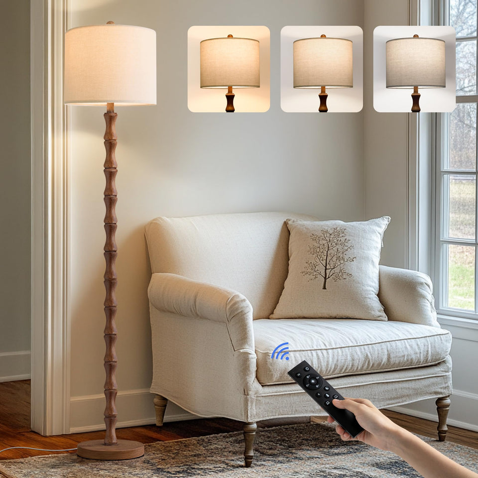 BOBOMOMO 62-inch rustic floor lamp base and remote for easy wireless control.