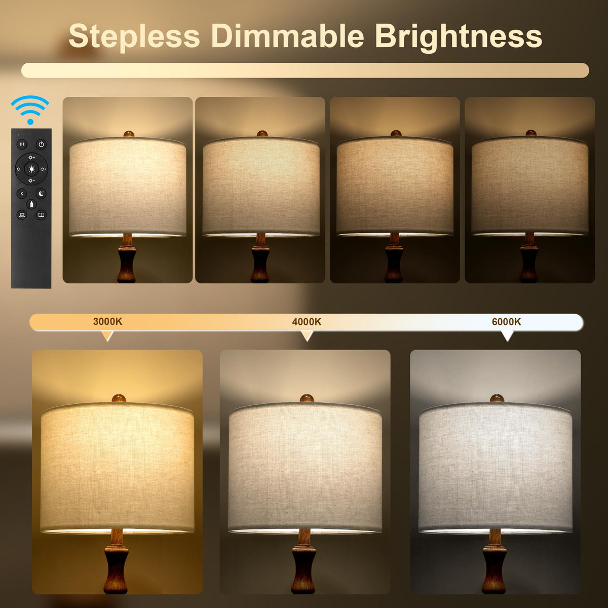 BOBOMOMO 62-inch rustic floor lamp color temperature display helps set mood.