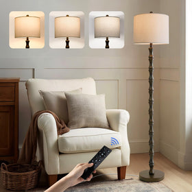 BOBOMOMO 62-inch rustic floor lamp with remote dimming for living rooms