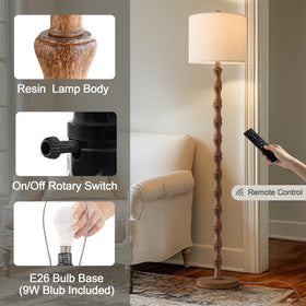 BOBOMOMO 62-inch rustic floor lamp resin body adds vintage charm.