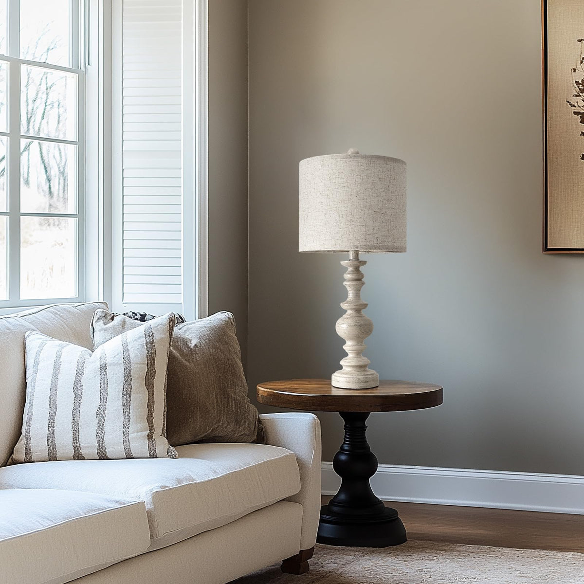 Bobomomo farmhouse lamp base detail adds vintage charm to any console or shelf