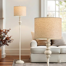 BOBOMOMO farmhouse floor lamp with 64.25-inch antique-white finish brightens living rooms