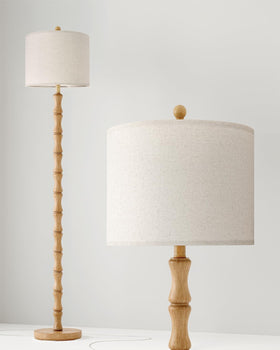 Bobomomo floor lamp with linen shade diffuses light for a cozy ambience.