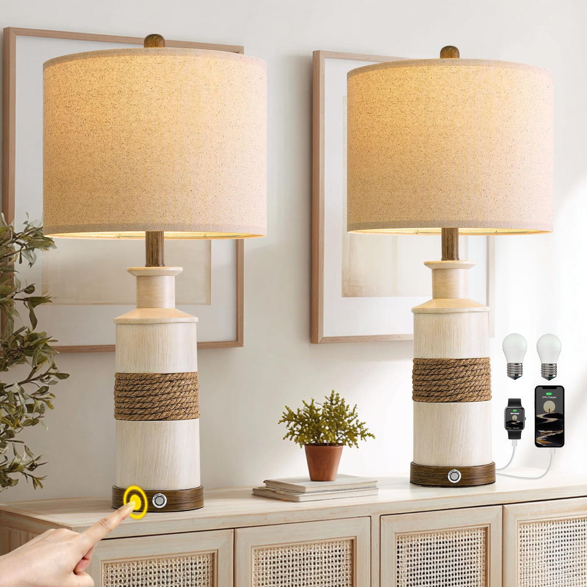 BOBOMOMO handwoven rattan table lamps bring warm farmhouse charm to bedrooms.