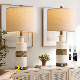 BOBOMOMO handwoven rattan table lamps bring warm farmhouse charm to bedrooms.