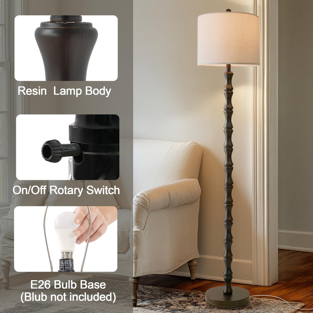 Bobomomo knobby-details floor lamp highlights retro charm while diffusing light softly.