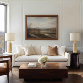BOBOMOMO linen shade provides a soft glow for bedside reading.