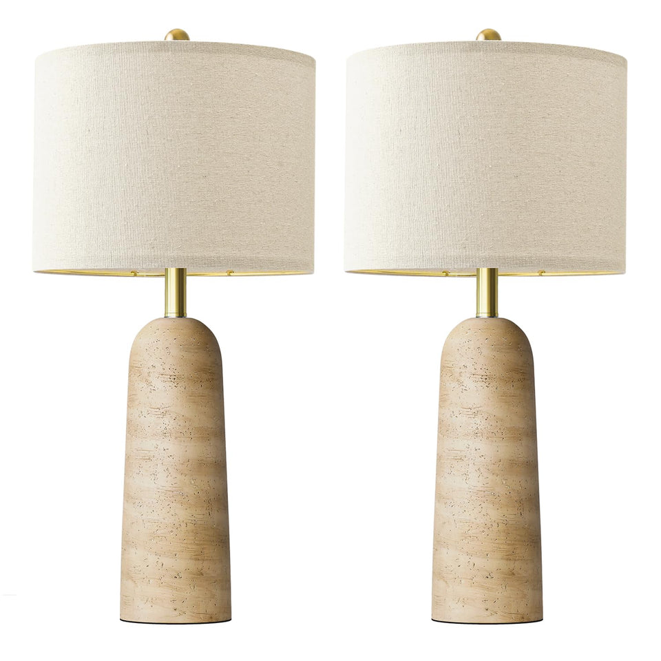 BOBOMOMO modern table lamp set 2 with travertine look delivers elegant living room ambiance.