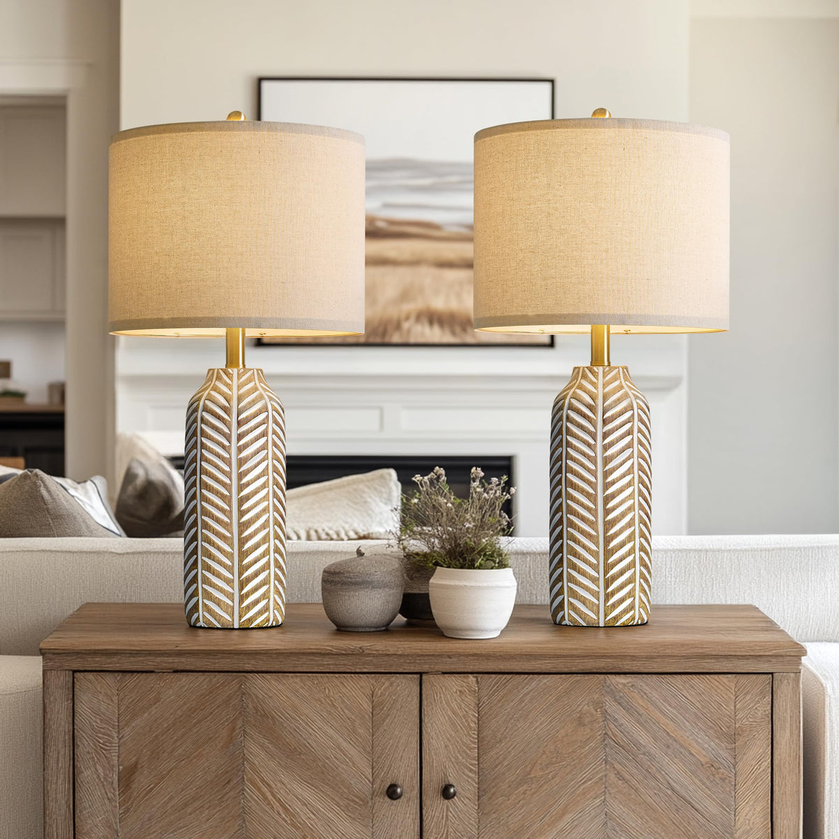 BOBOMOMO set of 2 linen shade lamps enhances bedroom ambiance and comfort