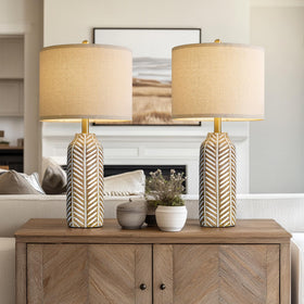 BOBOMOMO set of 2 linen shade lamps enhances bedroom ambiance and comfort