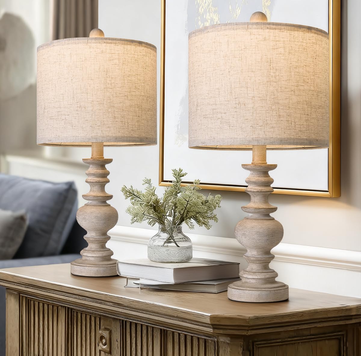 BOBOMOMO Tradition 20-inch rustic table lamp pair enhances living spaces with vintage charm.