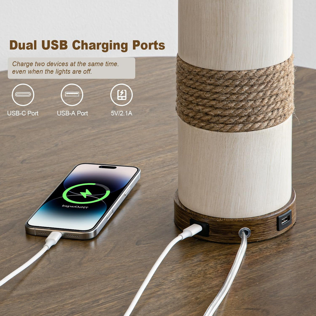 BOBOMOMO lamps with USB-A and USB-C ports for convenient device charging.