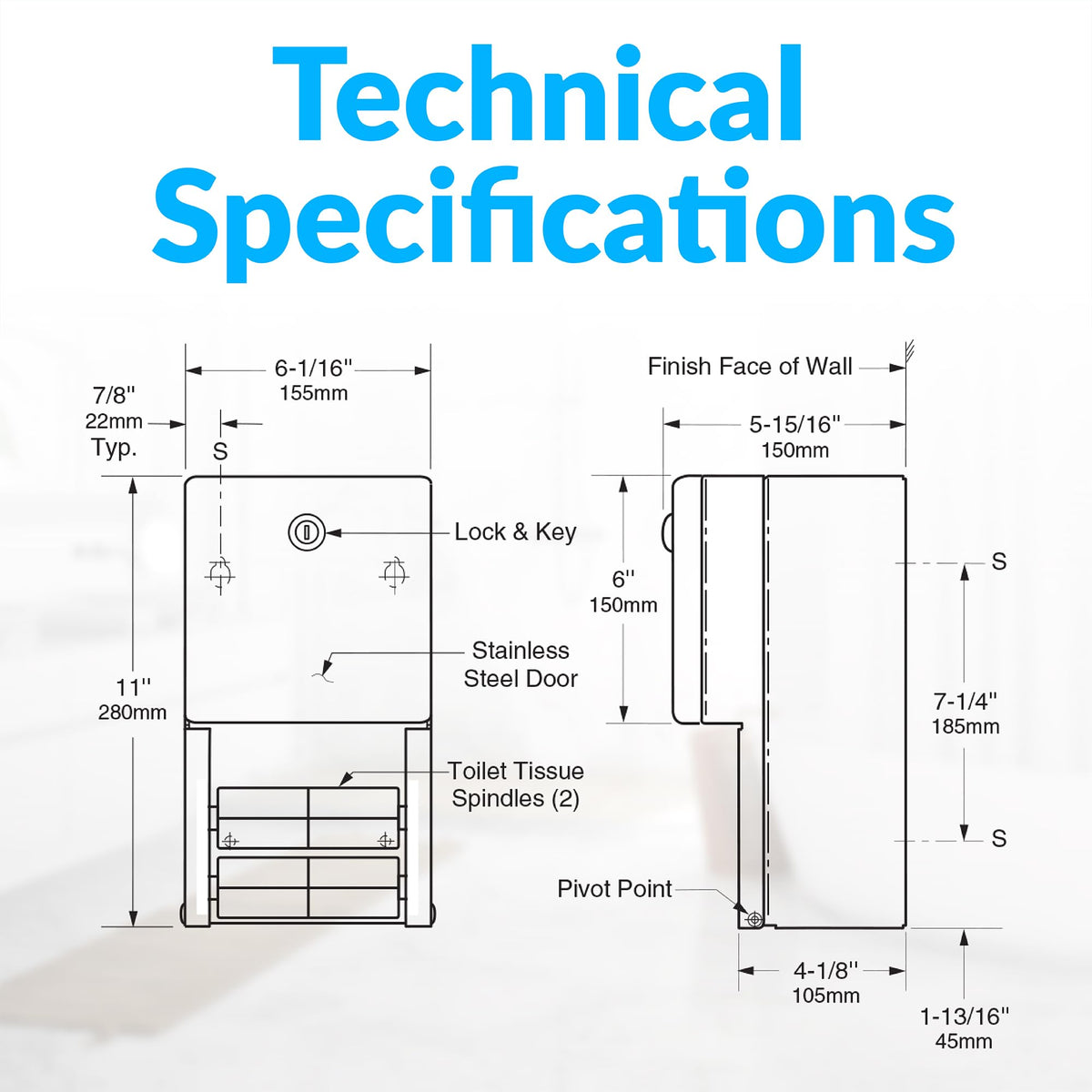 Bobrick B-2888 heavy-duty ABS spindles deter theft and reduce loss.