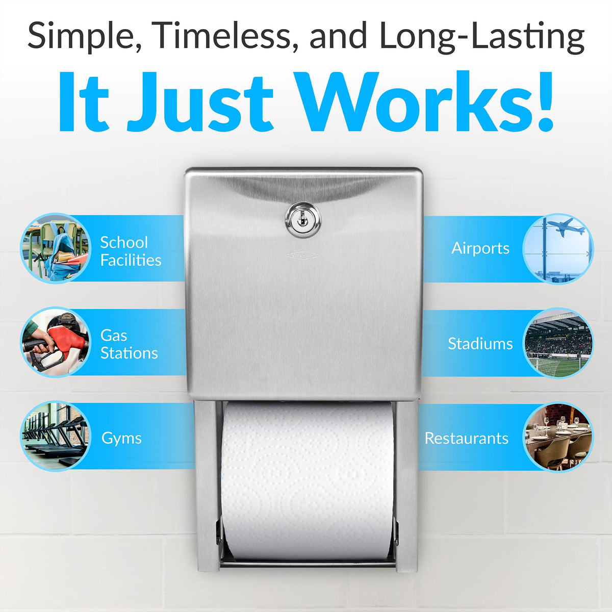 Bobrick B-2888 ADA-compliant surface mounting for versatile installation.
