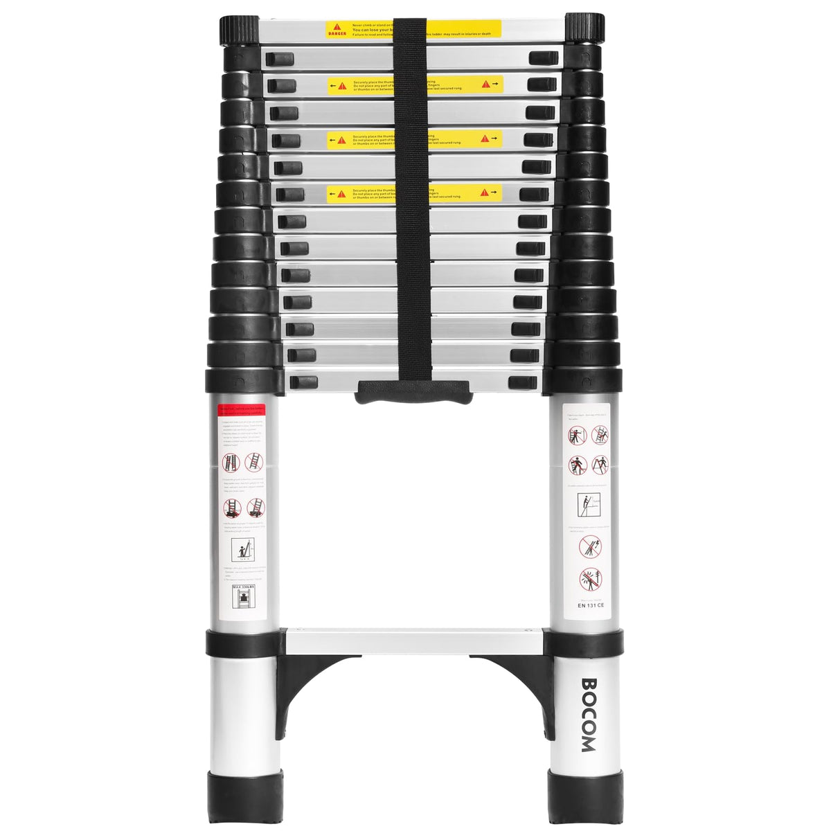 BOCOM 14.5 ft ladder extended with stabilizers for enhanced stability